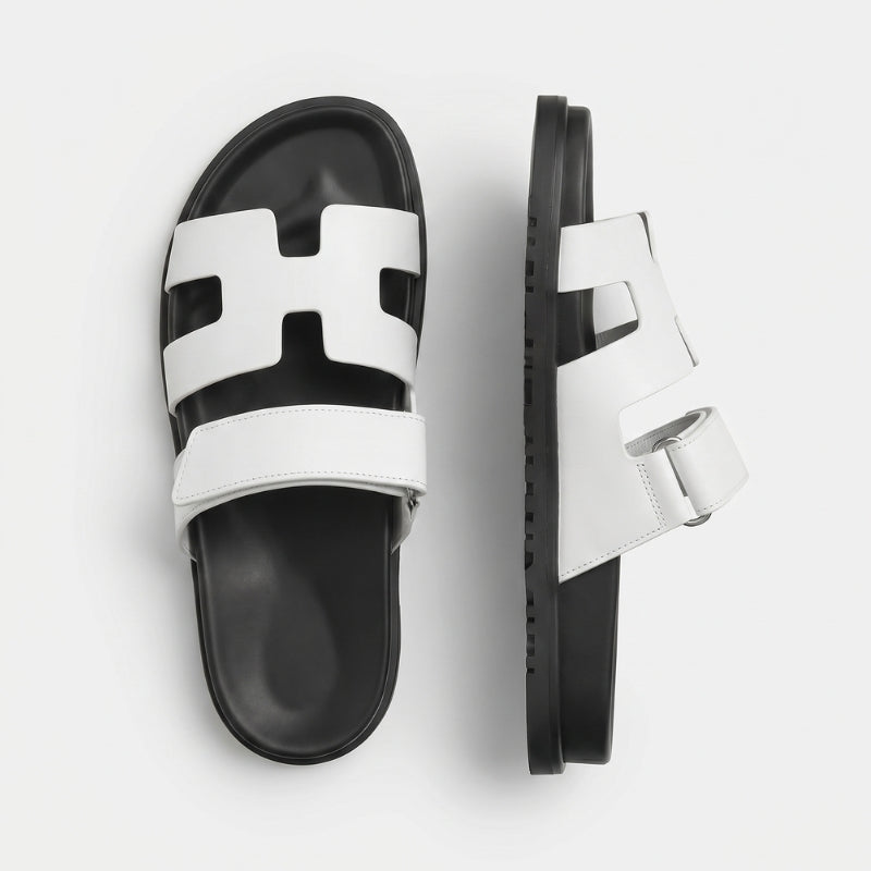 Cannes Slide Leather White Black