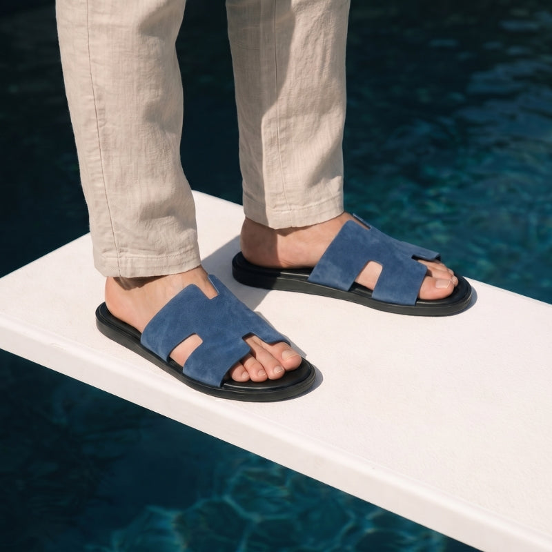 Monaco Slide Suede Denim Blue