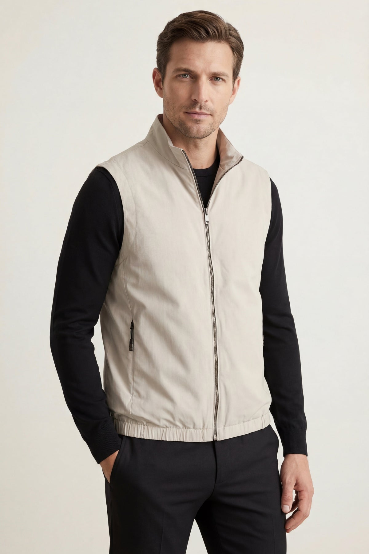 Lecco Stand-Collar Zip Vest Sand