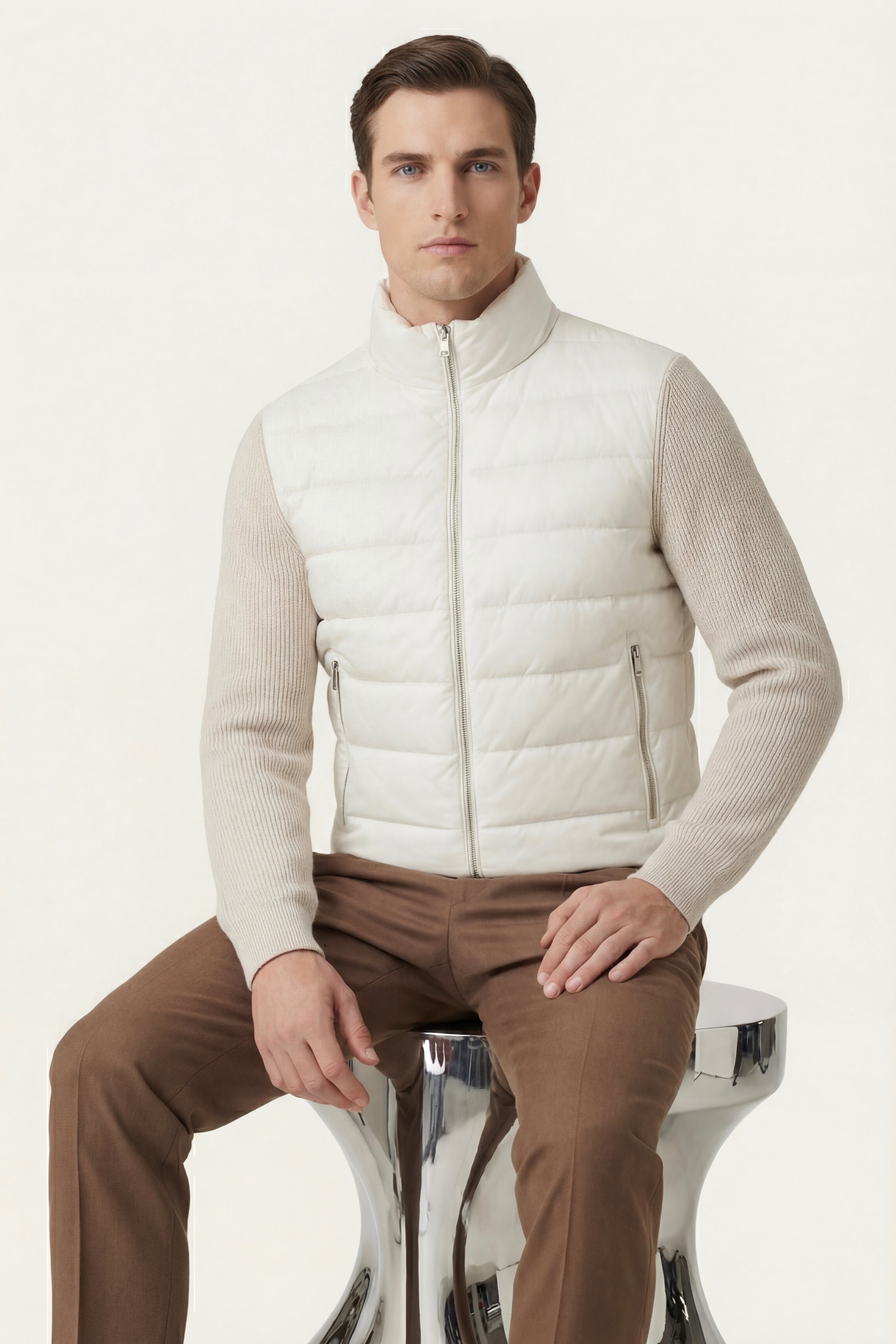 Ferrara Quilted Knit Hybrid Jacket Off White