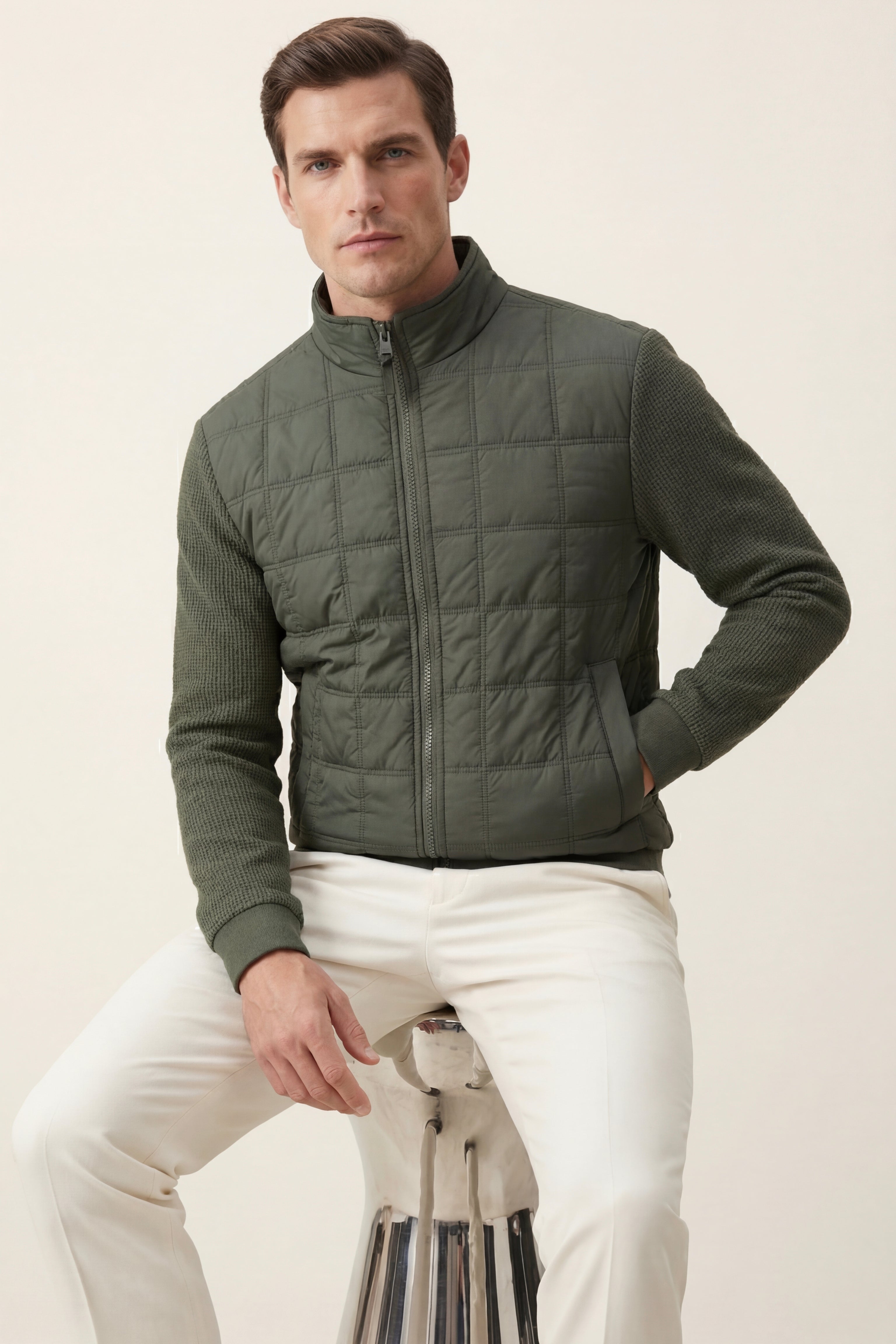 Treviso Quilted Hybrid Jacket Olive Green