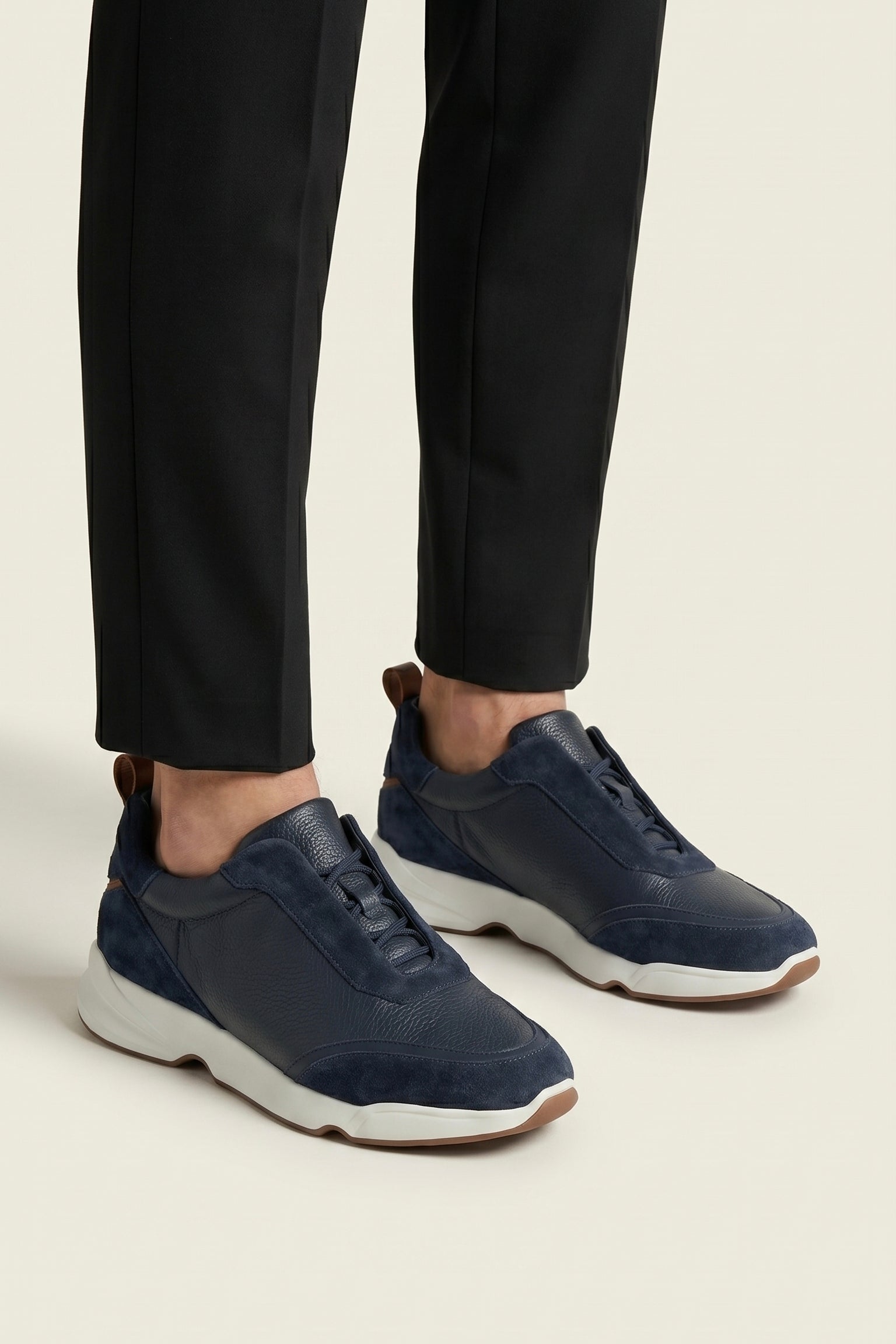 Livorno Leather Slip-On Runner Navy Blue