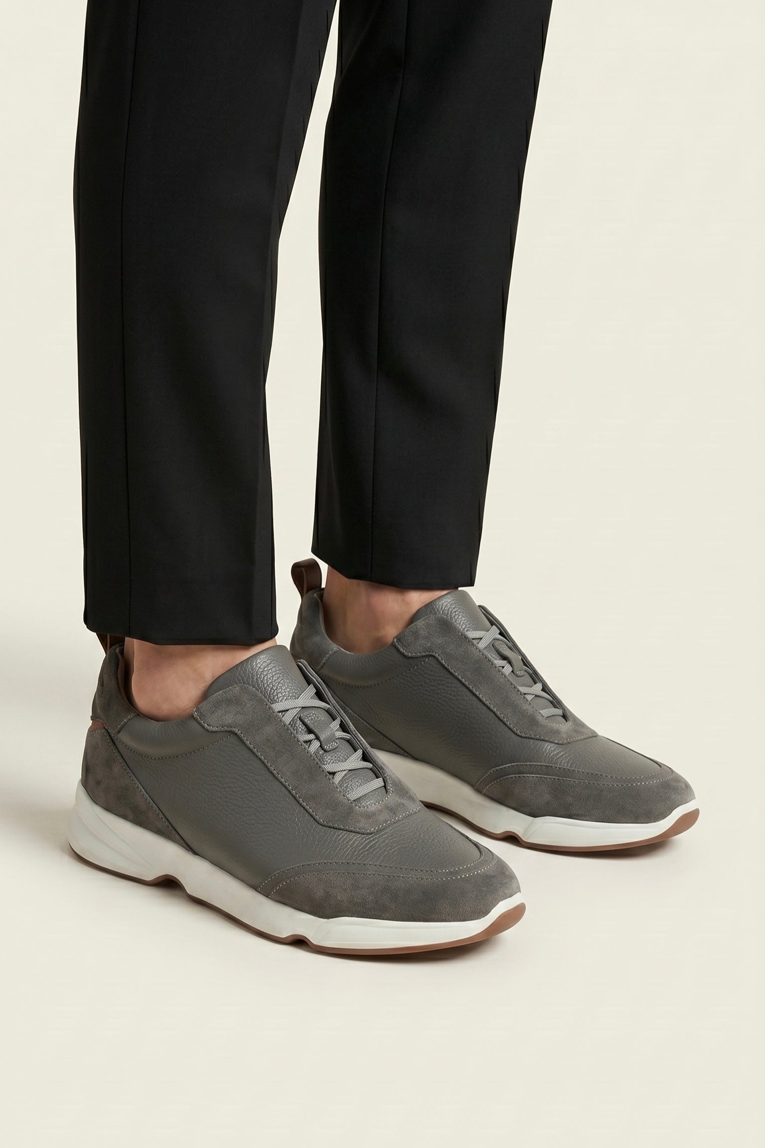 Livorno Leather Slip-On Runner Dark Grey