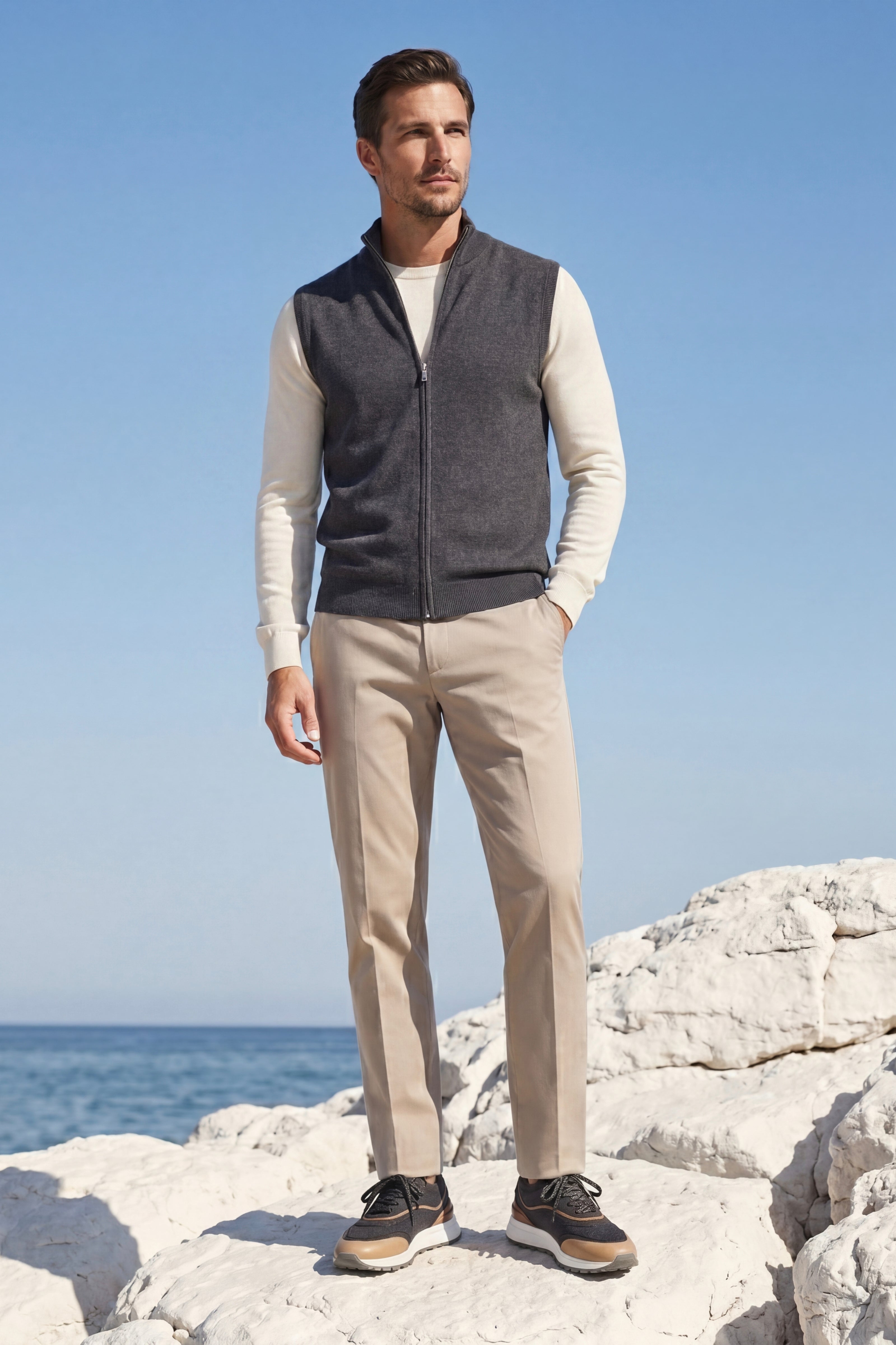 Biella Merino Zip Vest Dark Grey