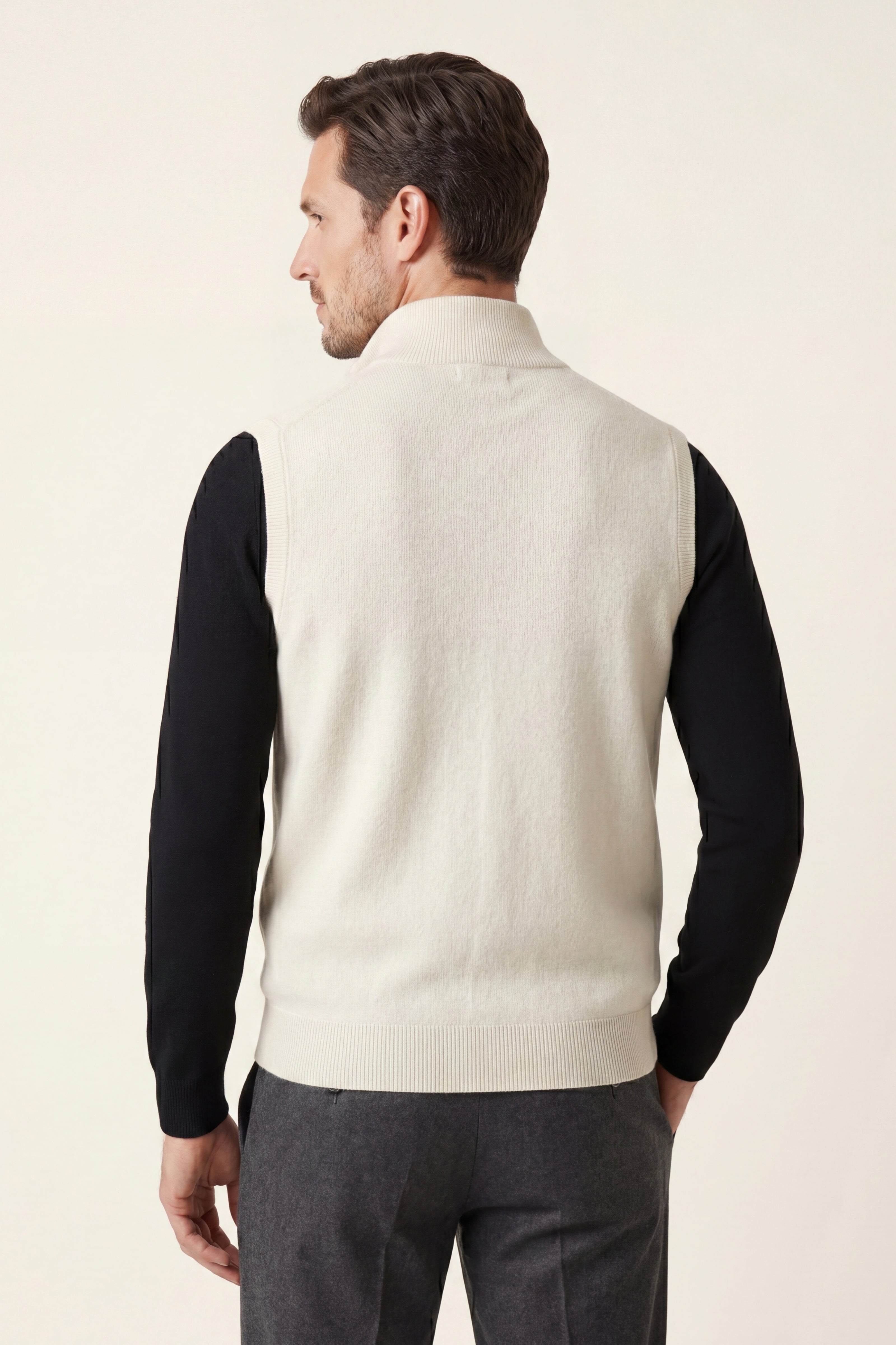 Biella Merino Zip Vest Ivory