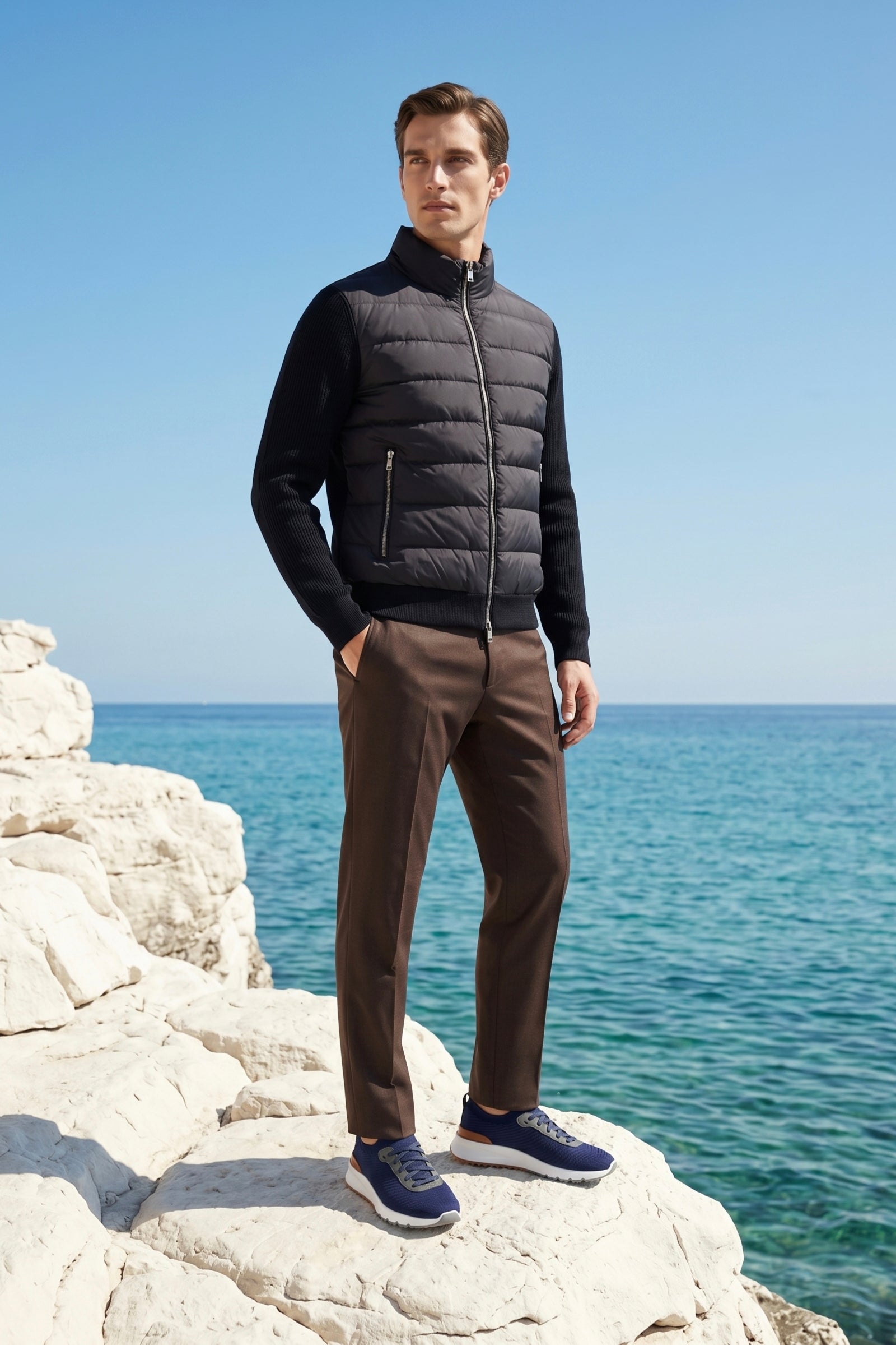 Ferrara Quilted Knit Hybrid Jacket Black
