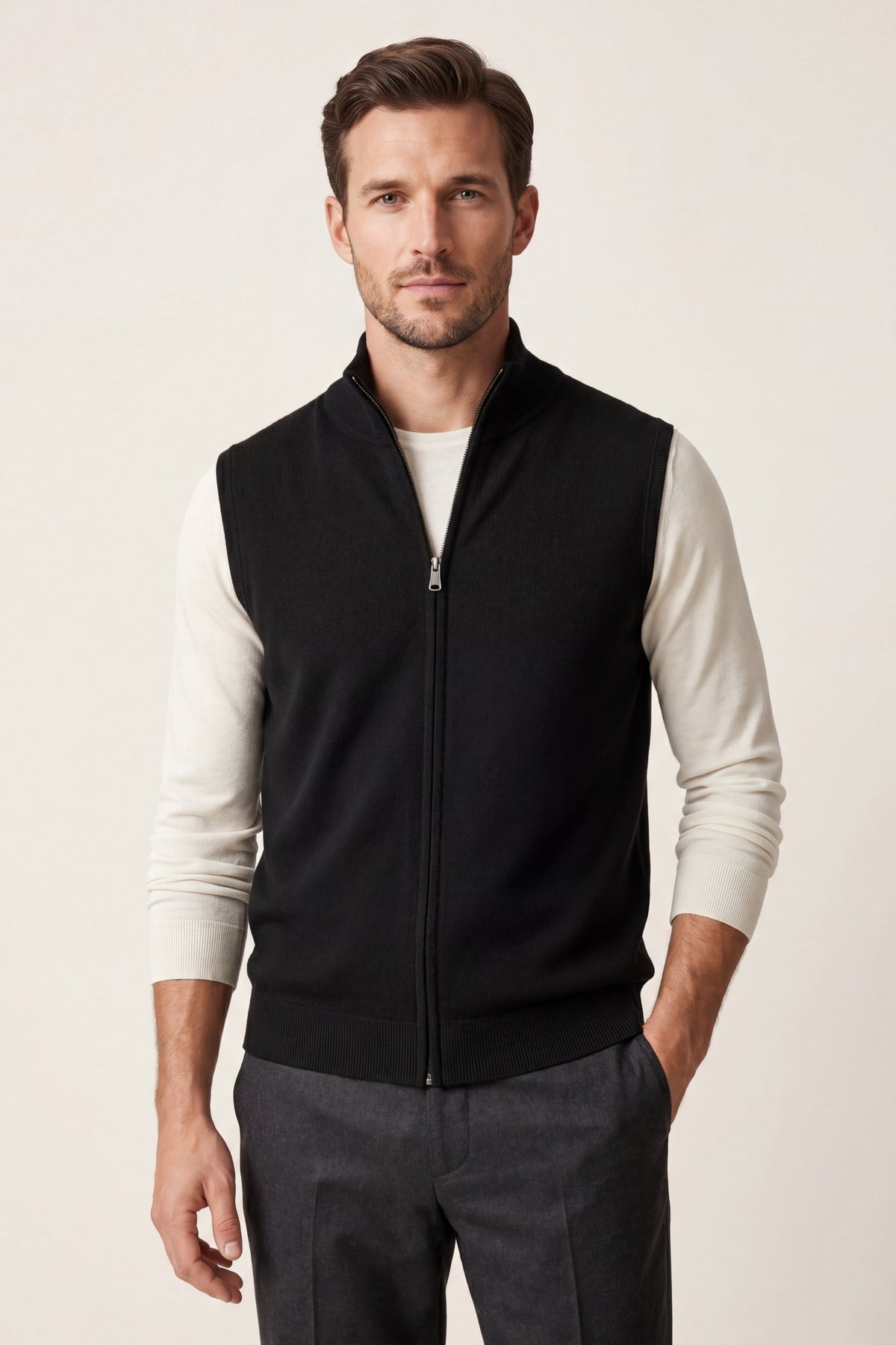 Biella Merino Zip Vest Black
