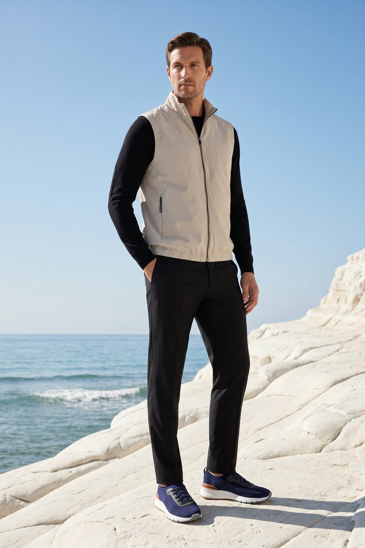 Lecco Stand-Collar Zip Vest Sand