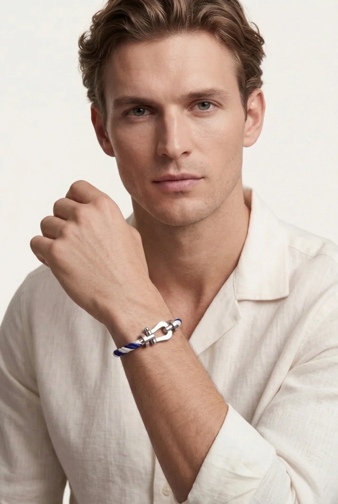 Levanto Platinum Rope Bracelet Blue/White