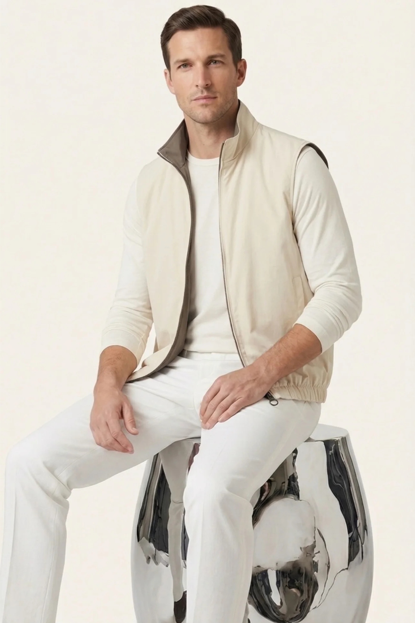Bergamo Reversible Gilet Cream Taupe