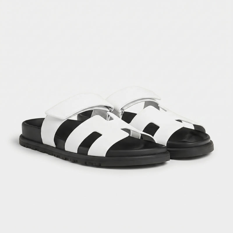 Cannes Slide Leather White Black