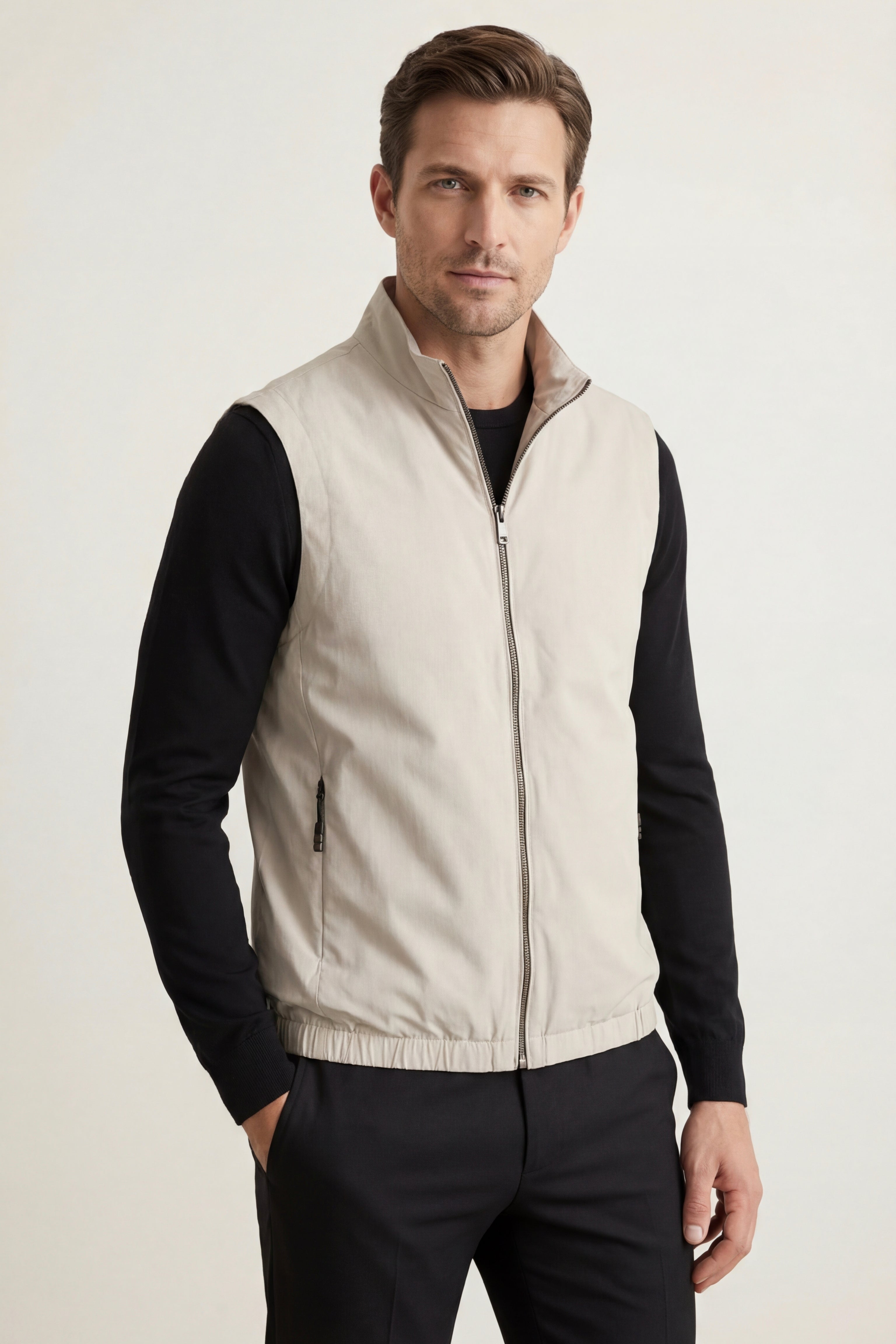 Lecco Stand-Collar Zip Vest Sand