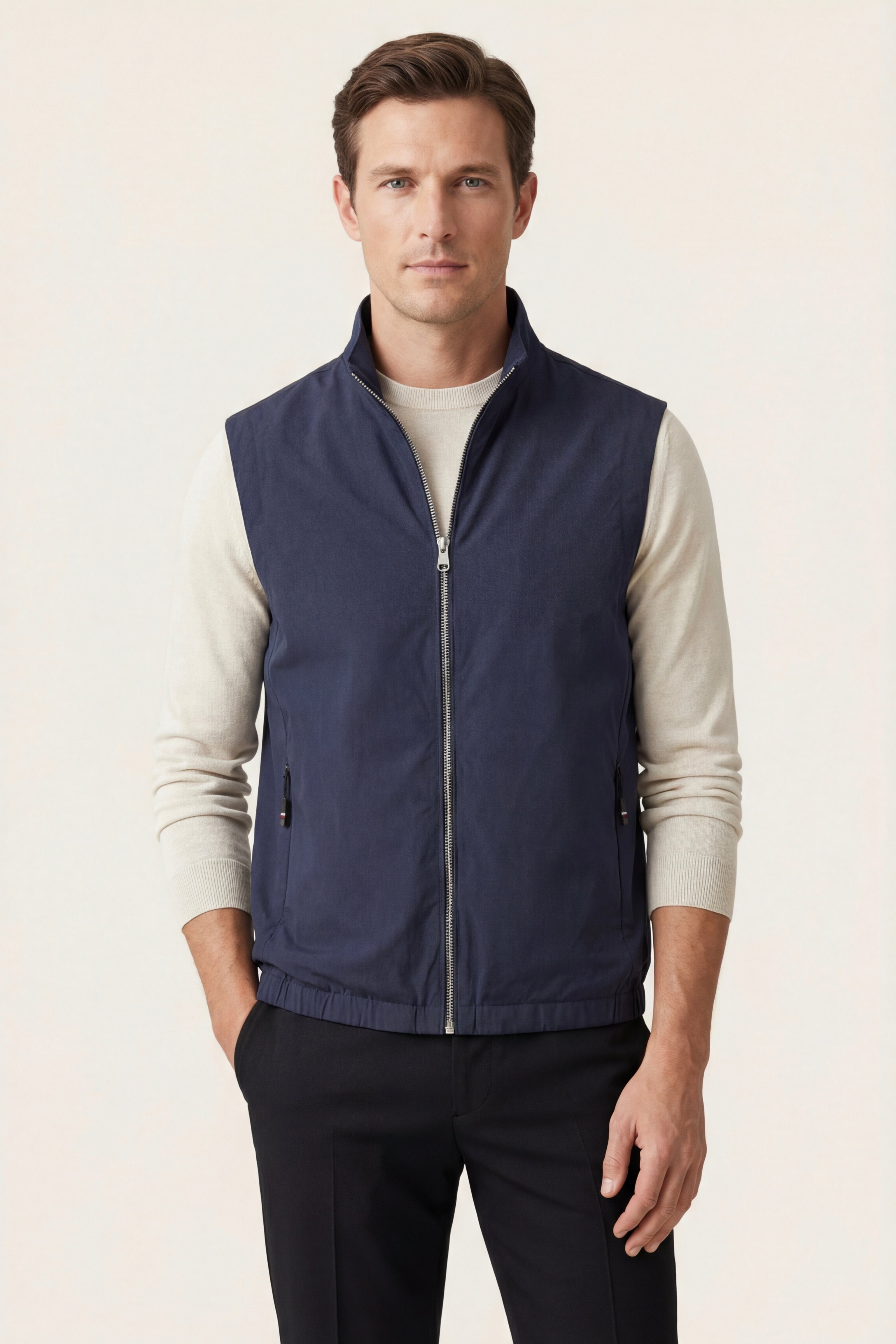 Lecco Stand-Collar Zip Vest Navy