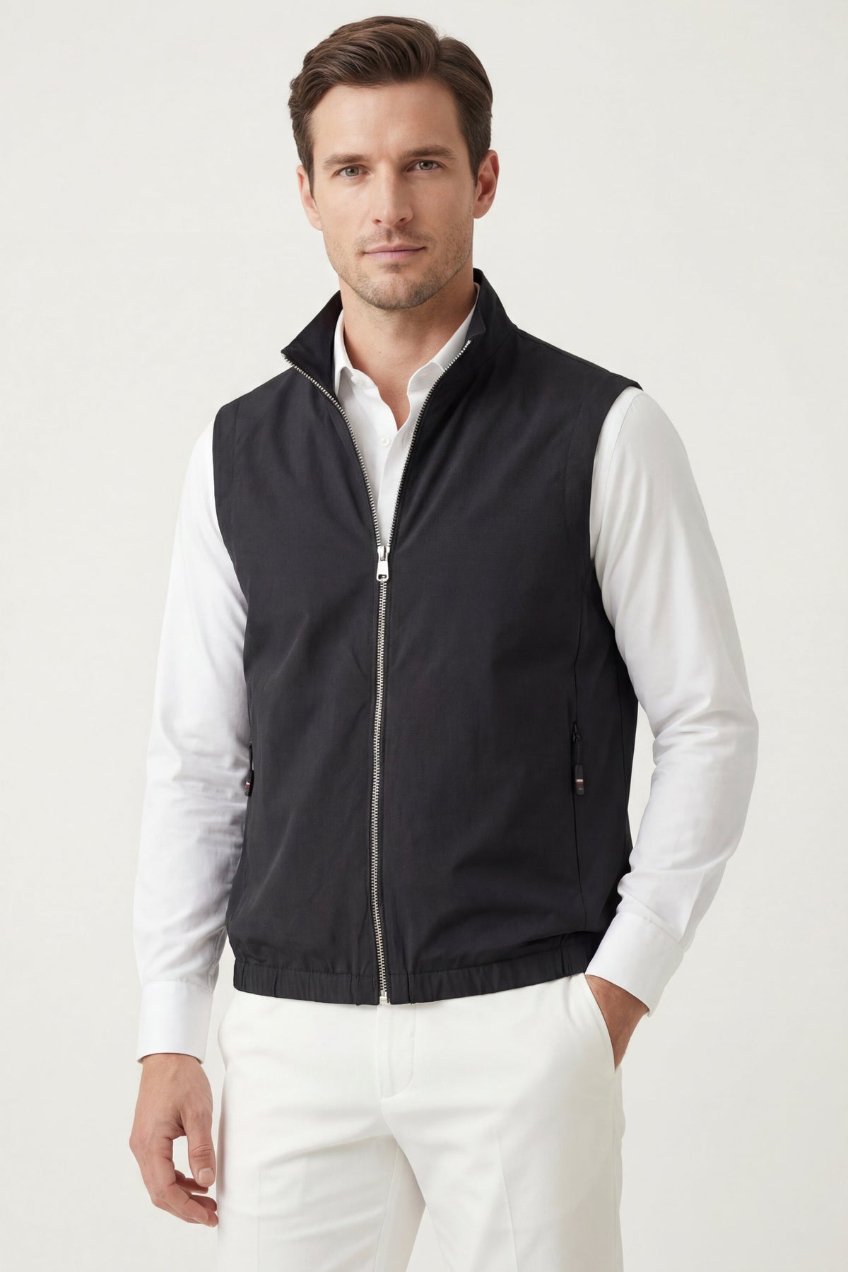 Lecco Stand-Collar Zip Vest Black