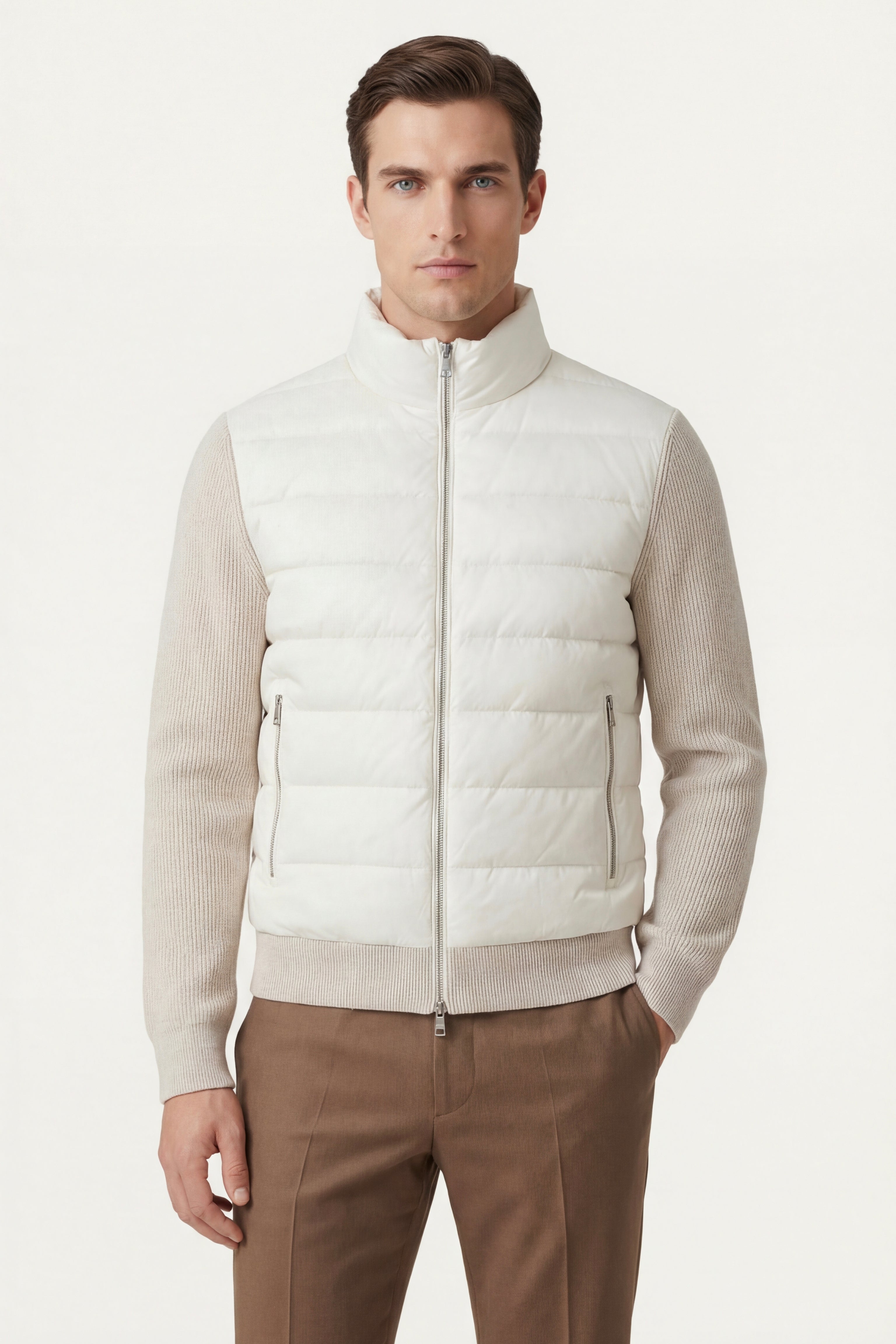 Ferrara Quilted Knit Hybrid Jacket Off White