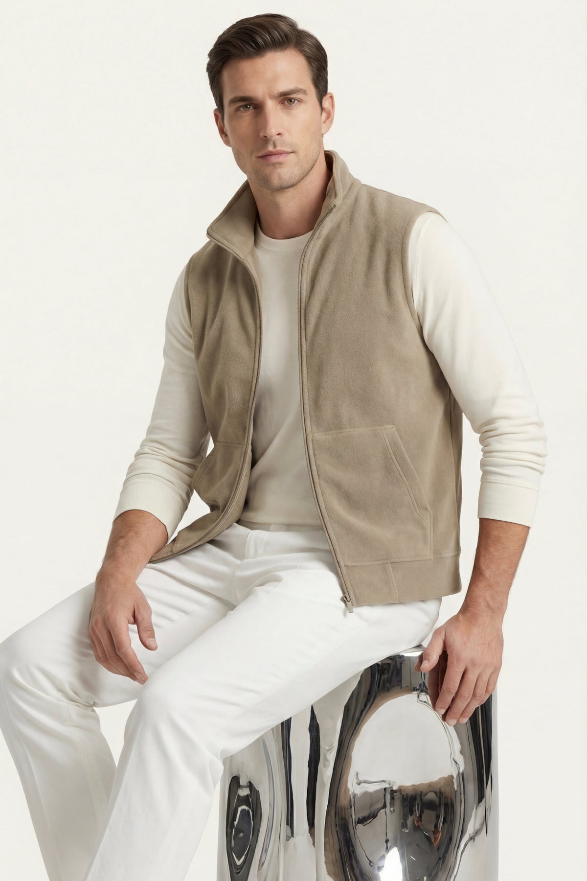 Livigno Brushed Fleece Vest Beige