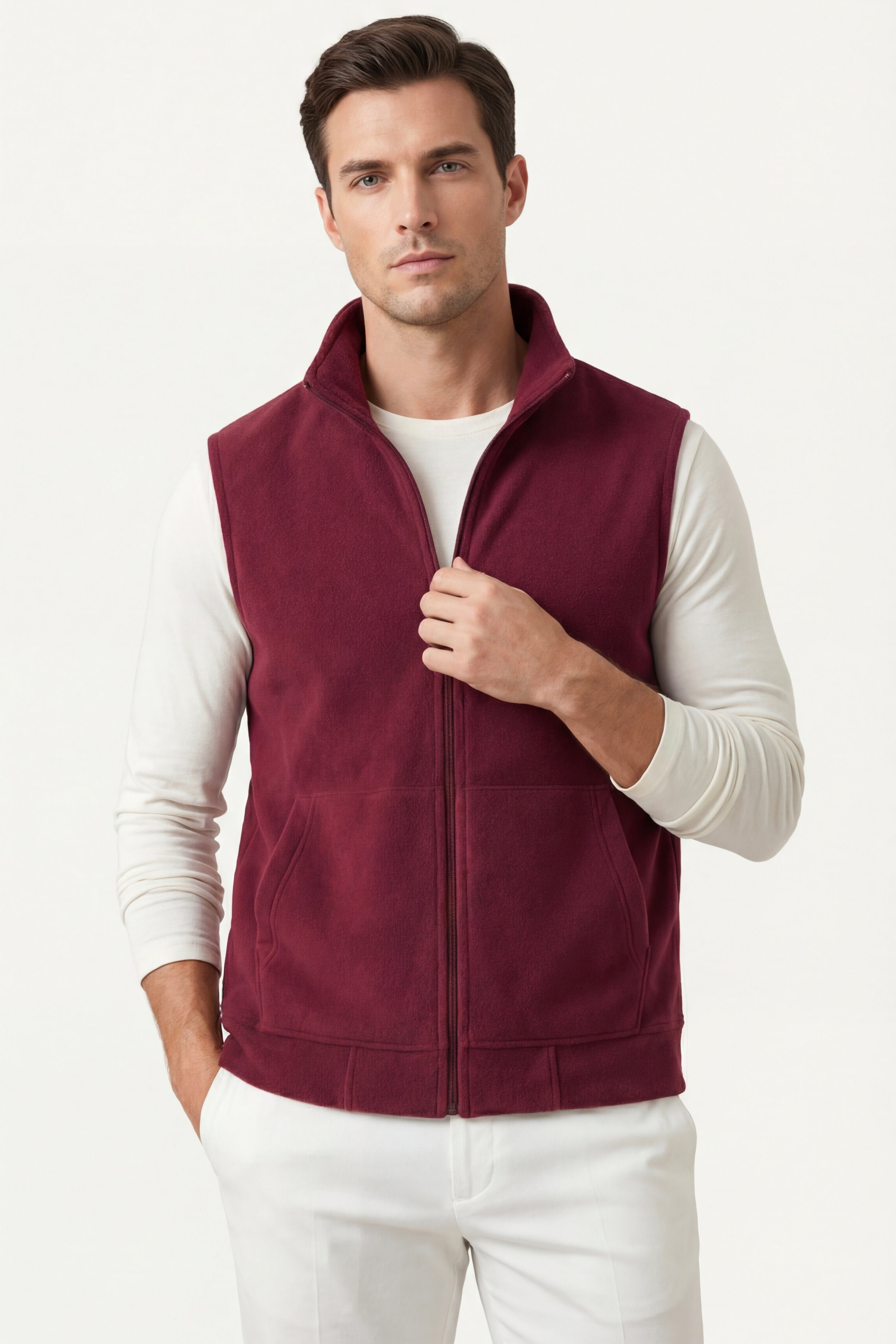 Livigno Brushed Fleece Vest Burgundy