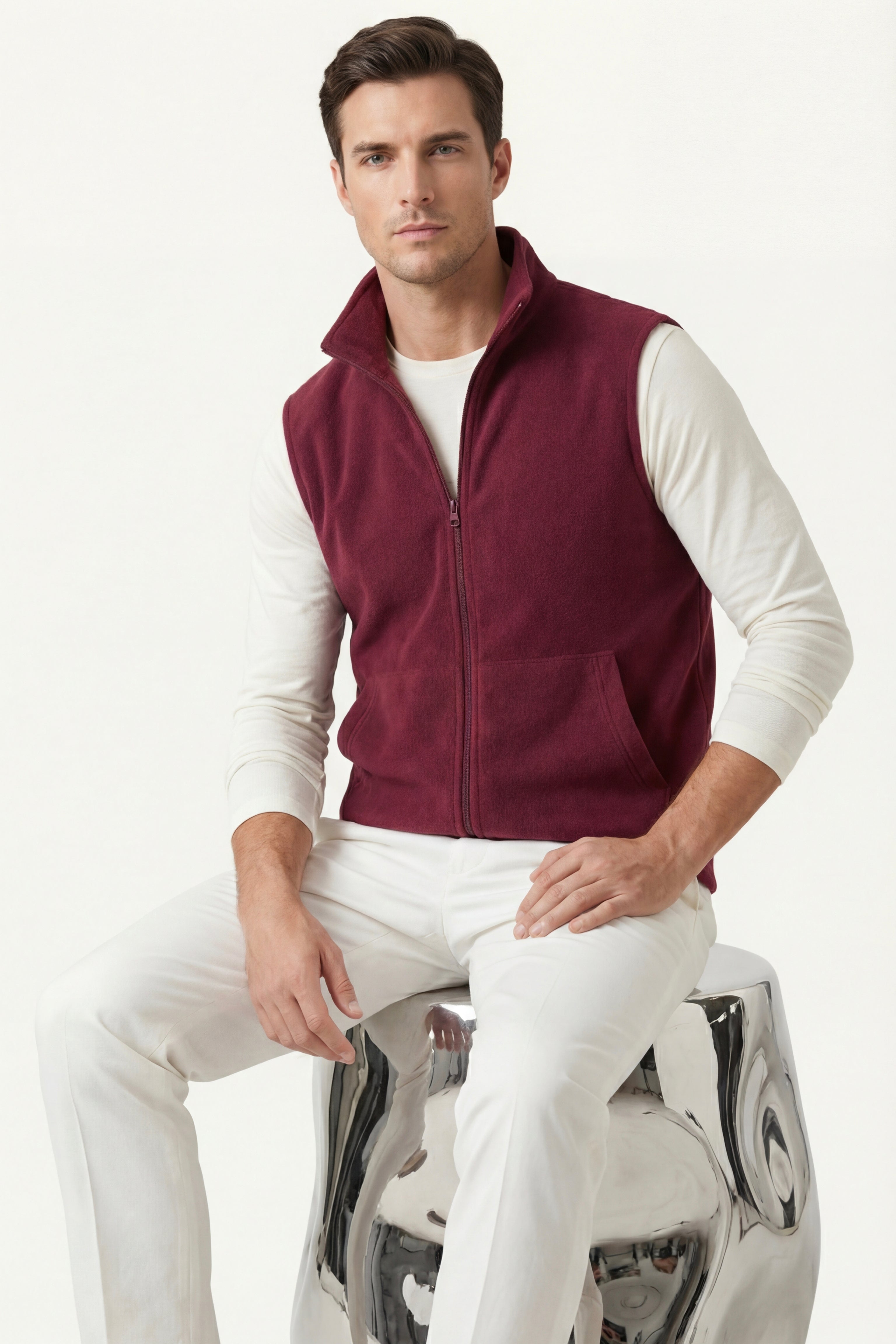 Livigno Brushed Fleece Vest Burgundy