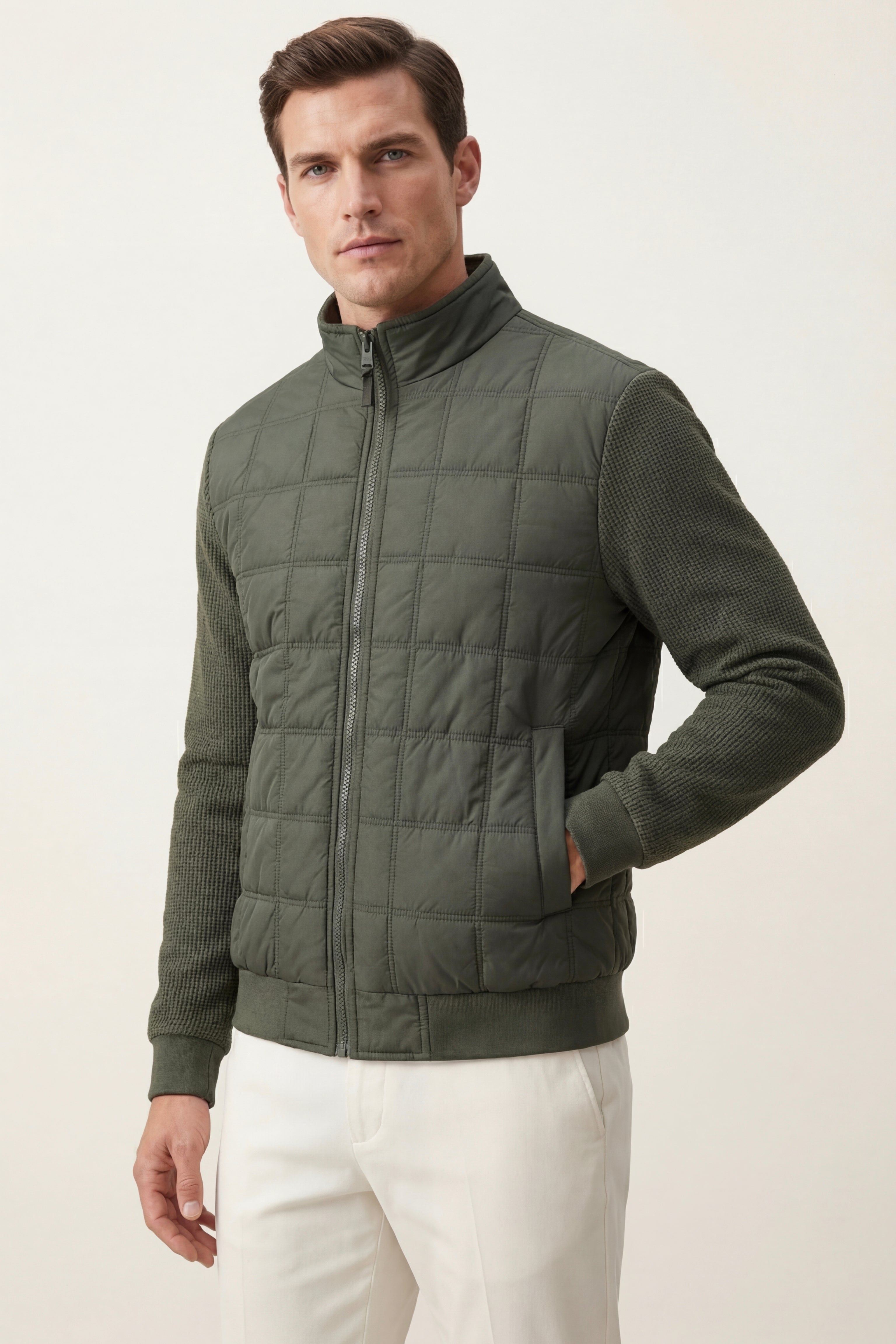 Treviso Quilted Hybrid Jacket Olive Green