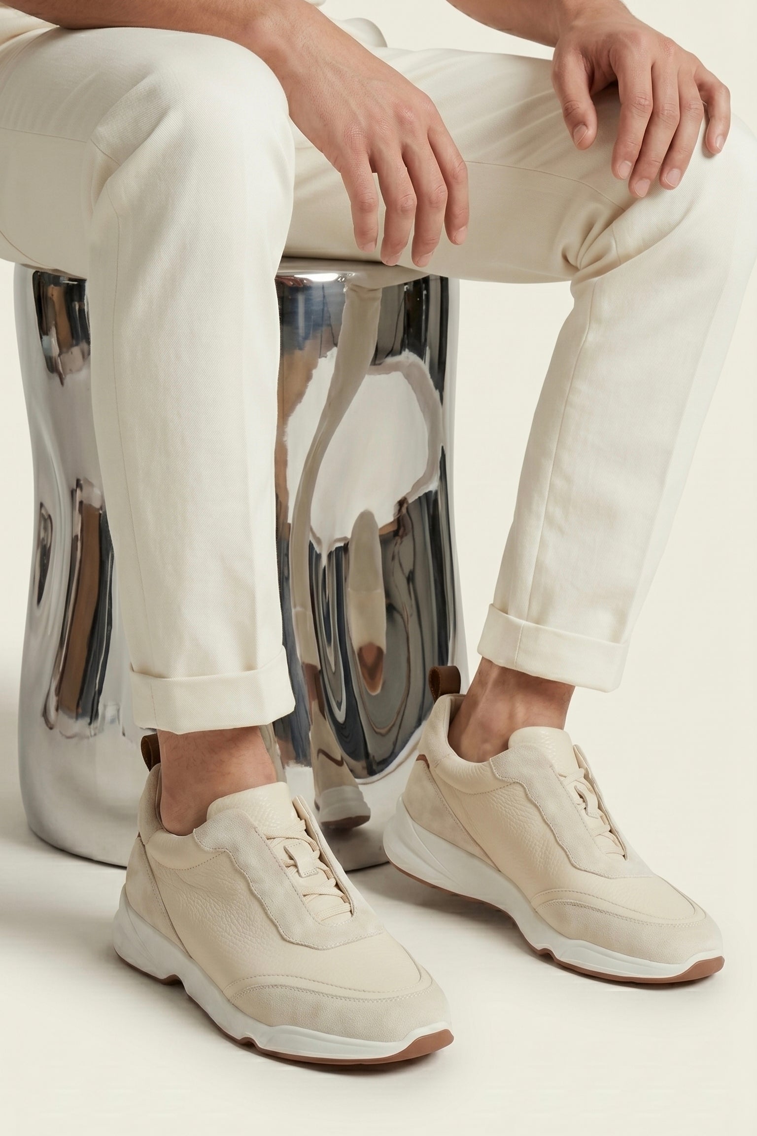 Livorno Leather Slip-On Runner Cream White
