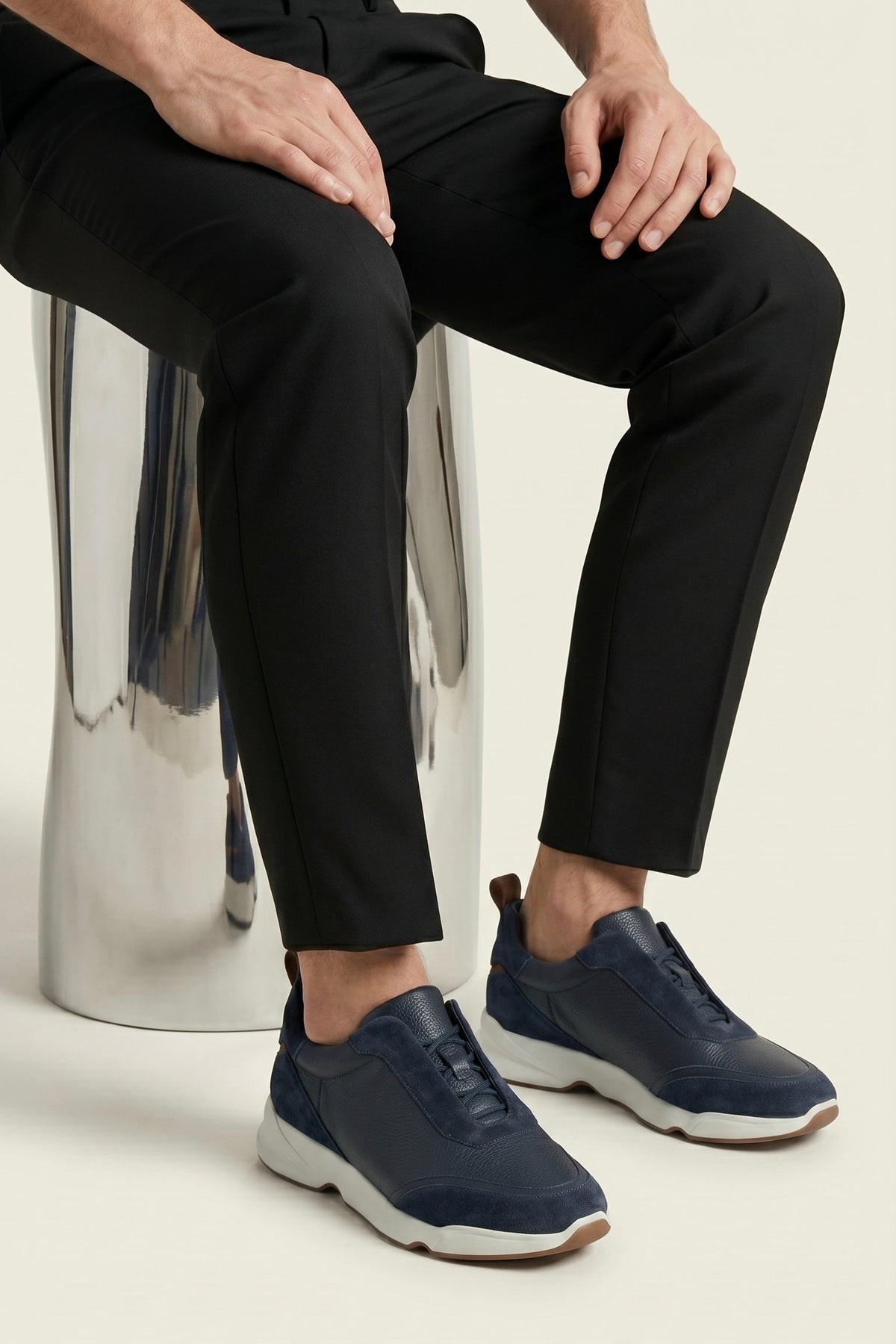 Livorno Leather Slip-On Runner Navy Blue