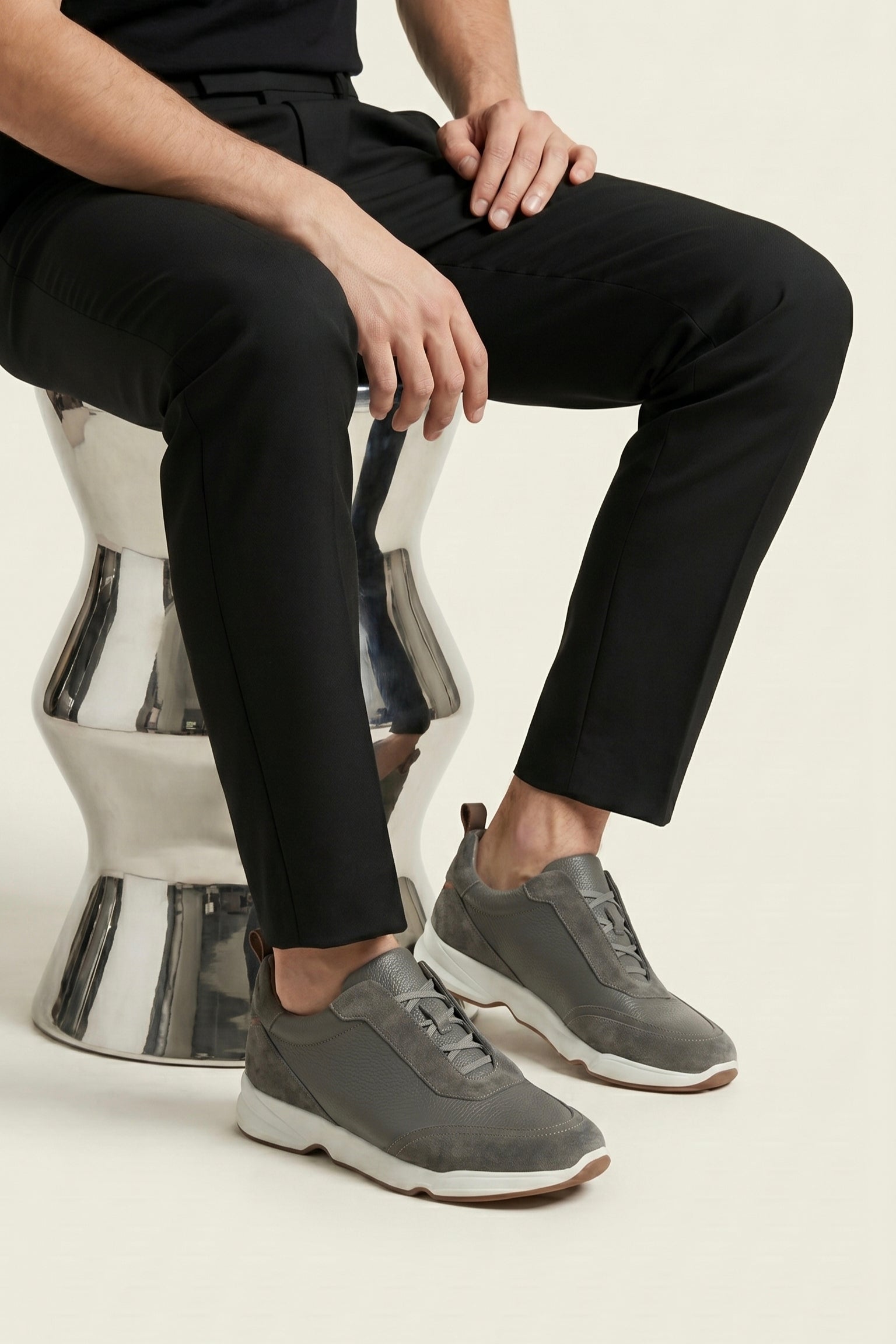 Livorno Leather Slip-On Runner Dark Grey