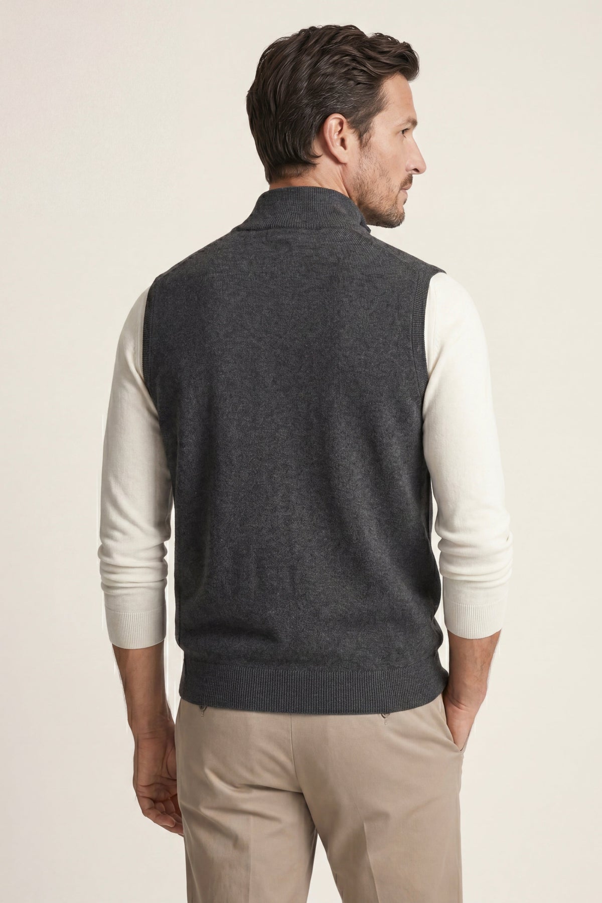 Biella Merino Zip Vest Dark Grey