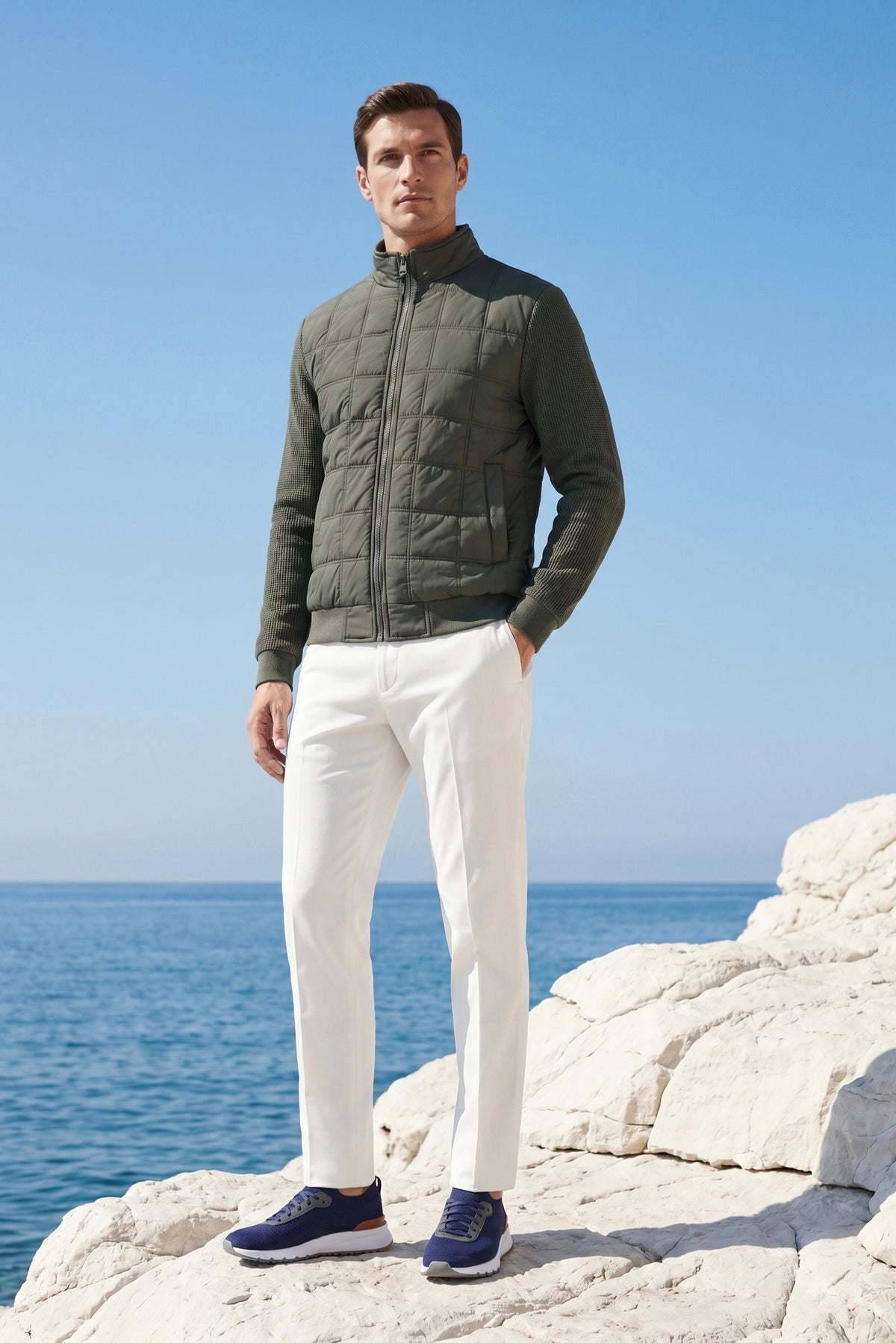 Treviso Quilted Hybrid Jacket Olive Green