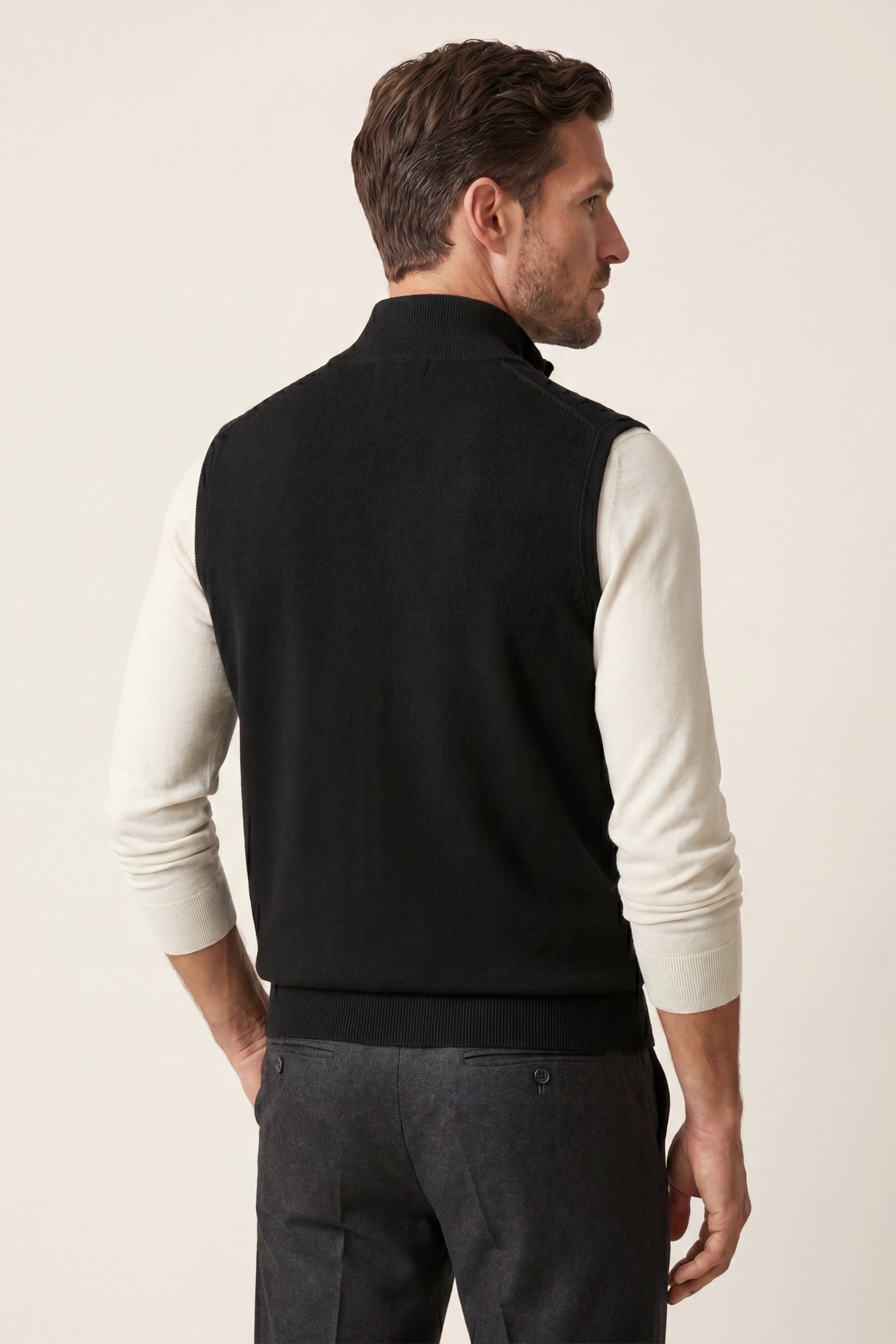 Biella Merino Zip Vest Black