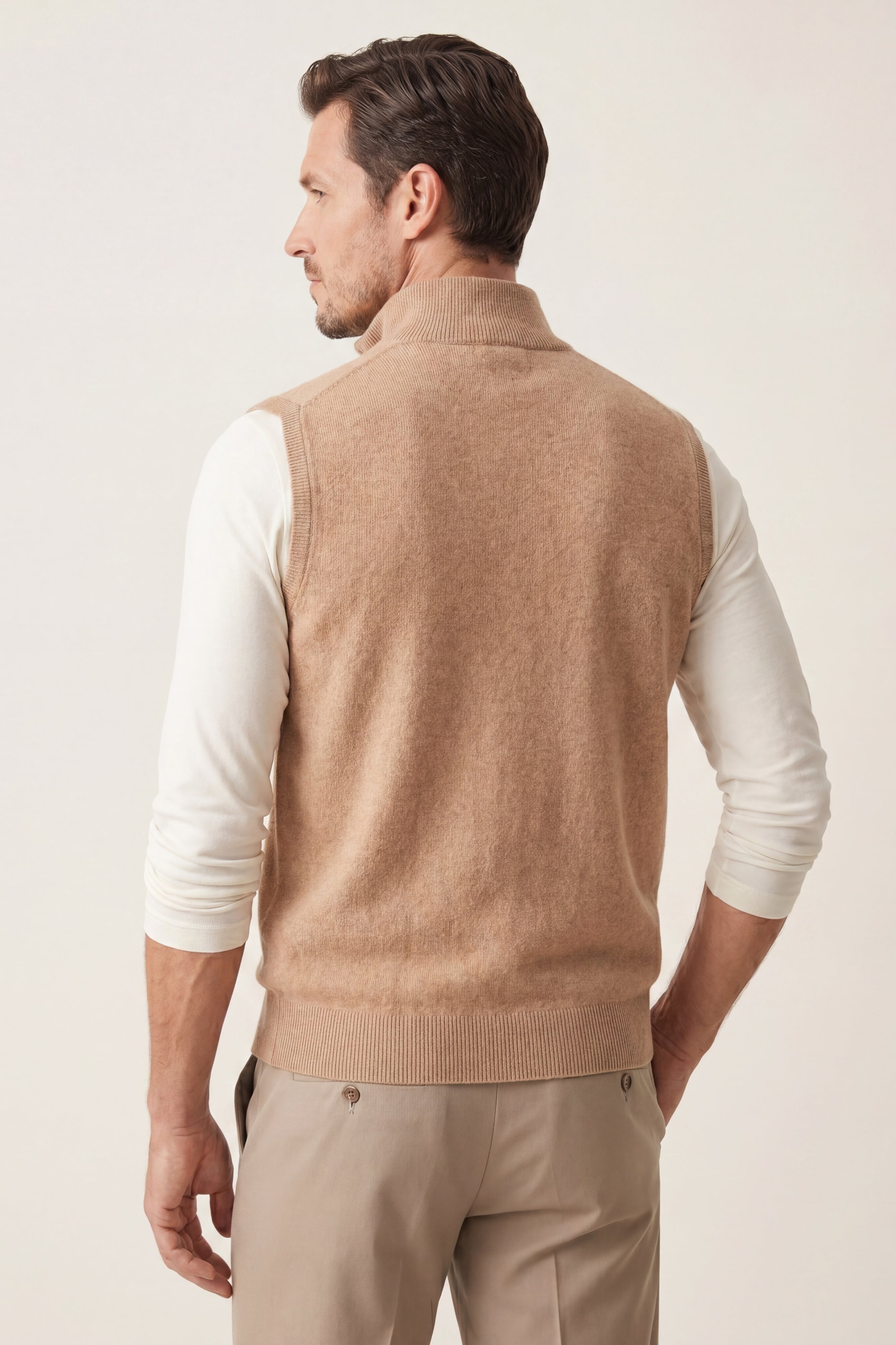 Biella Merino Zip Vest Camel