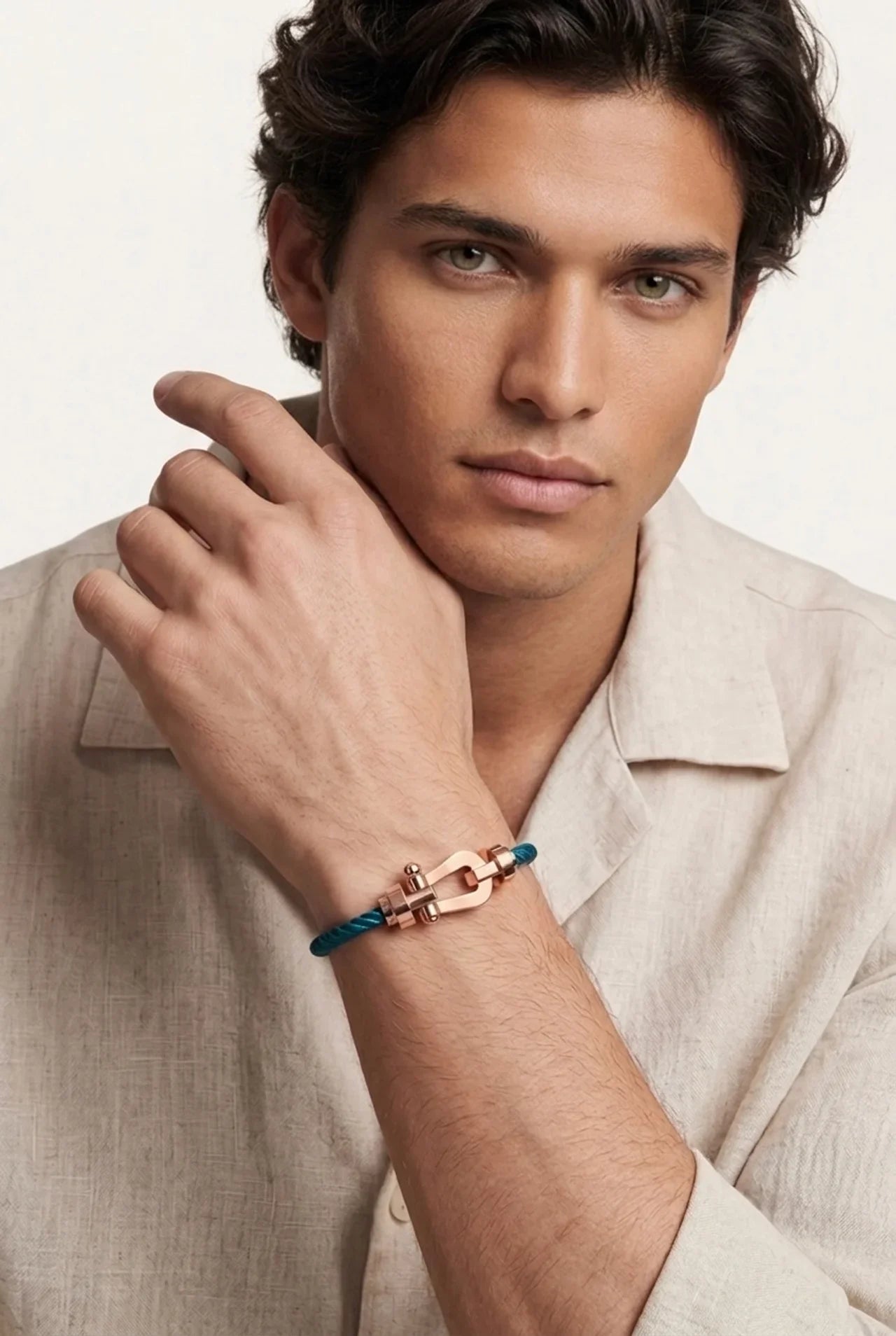 Levanto Rose Gold Rope Bracelet Ocean Blue